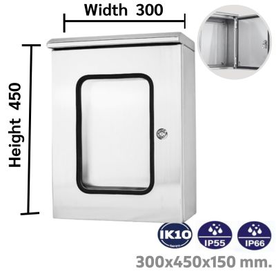 ตู้สแตนเลส 2 ชั้นกันน้ำหลังคาเชื่อม 300x450x150 1 ตู้สแตนเลส 2ชั้นกันน้ำ