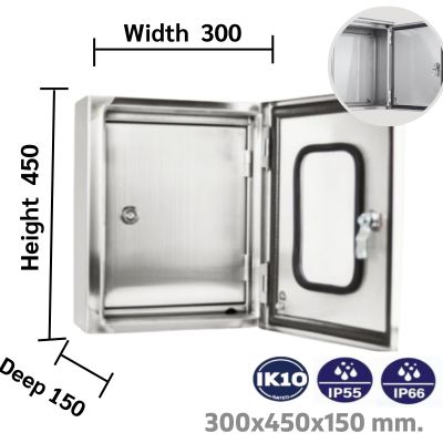 ตู้สแตนเลสกระจก 2 ชั้น 300x450x150 mm. 1 ตู้สแตนเลสกระจก 2 ชั้น