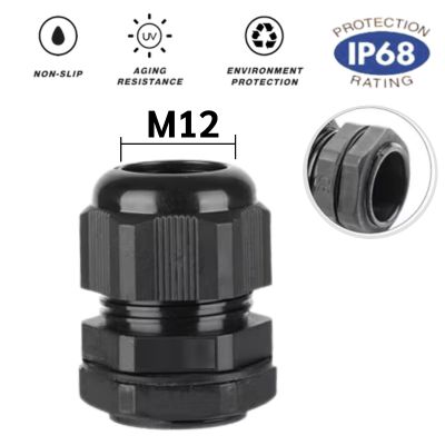 Cable Gland Plastic M12 สีดำ (PA66) 1 เคเบิ้ลแกลน M12 สีดำ