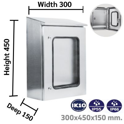 ตู้สแตนเลสสองชั้น 300x450x150 หลังคาสโลป 1 ตู้สแตนเลสสองชั้น