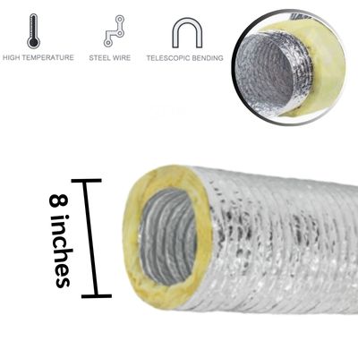 ท่ออลูมิเนียมฟอยล์หุ้มฉนวนใยแก้ว 8 นิ้ว 1 ท่ออลูมิเนียมฟอยล์หุ้มฉนวน