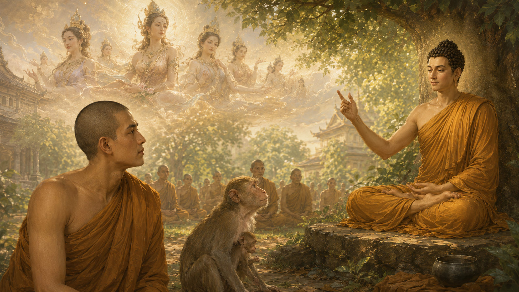 พระพุทธเจ้าทรงแสดงให้พระนันทะเห็นการเปลี่ยนวัตถุแห่งความอยาก