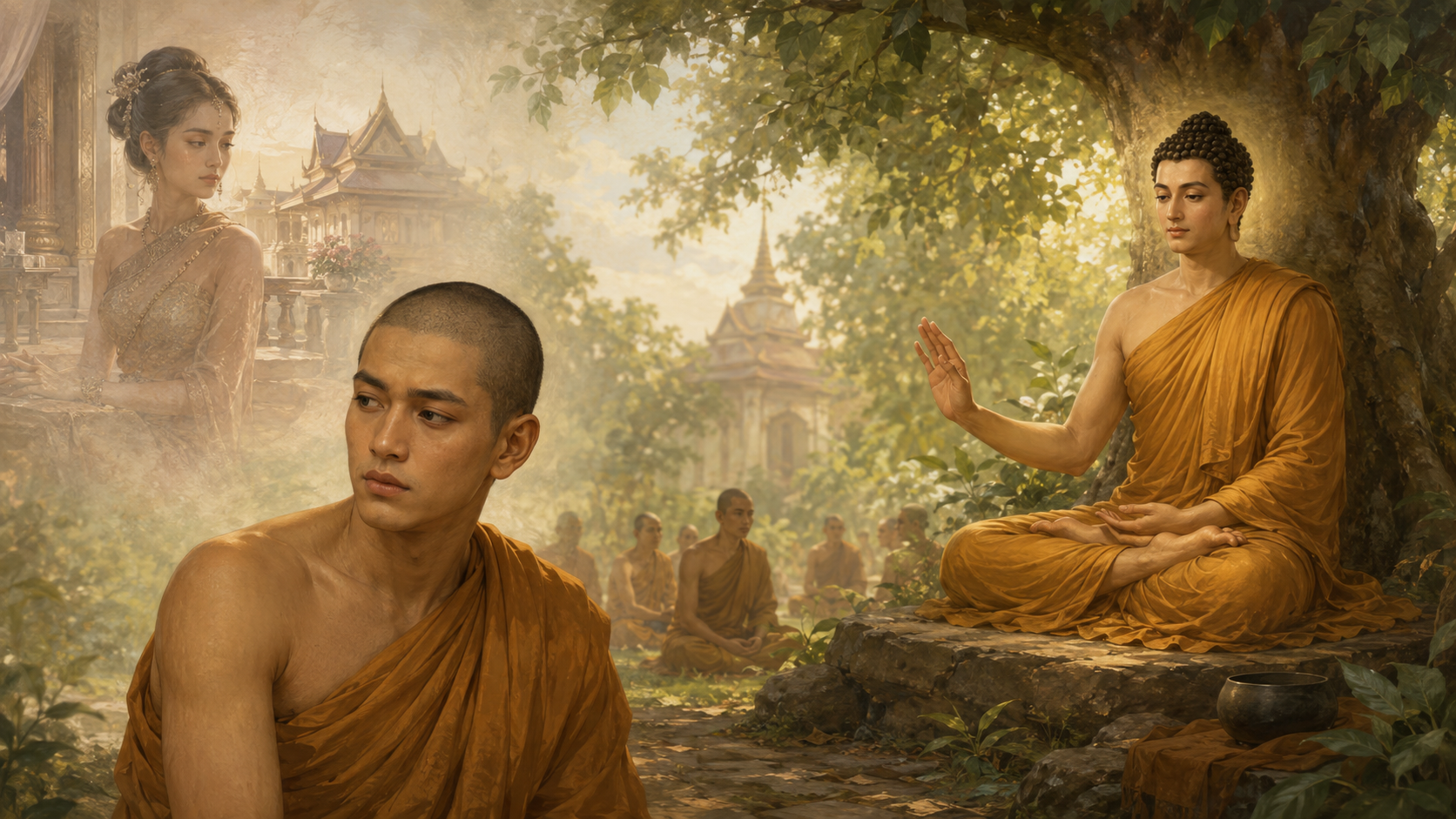 พระนันทะครุ่นคิดถึงหญิงคนรักและชีวิตเดิมที่ใจวาดไว้