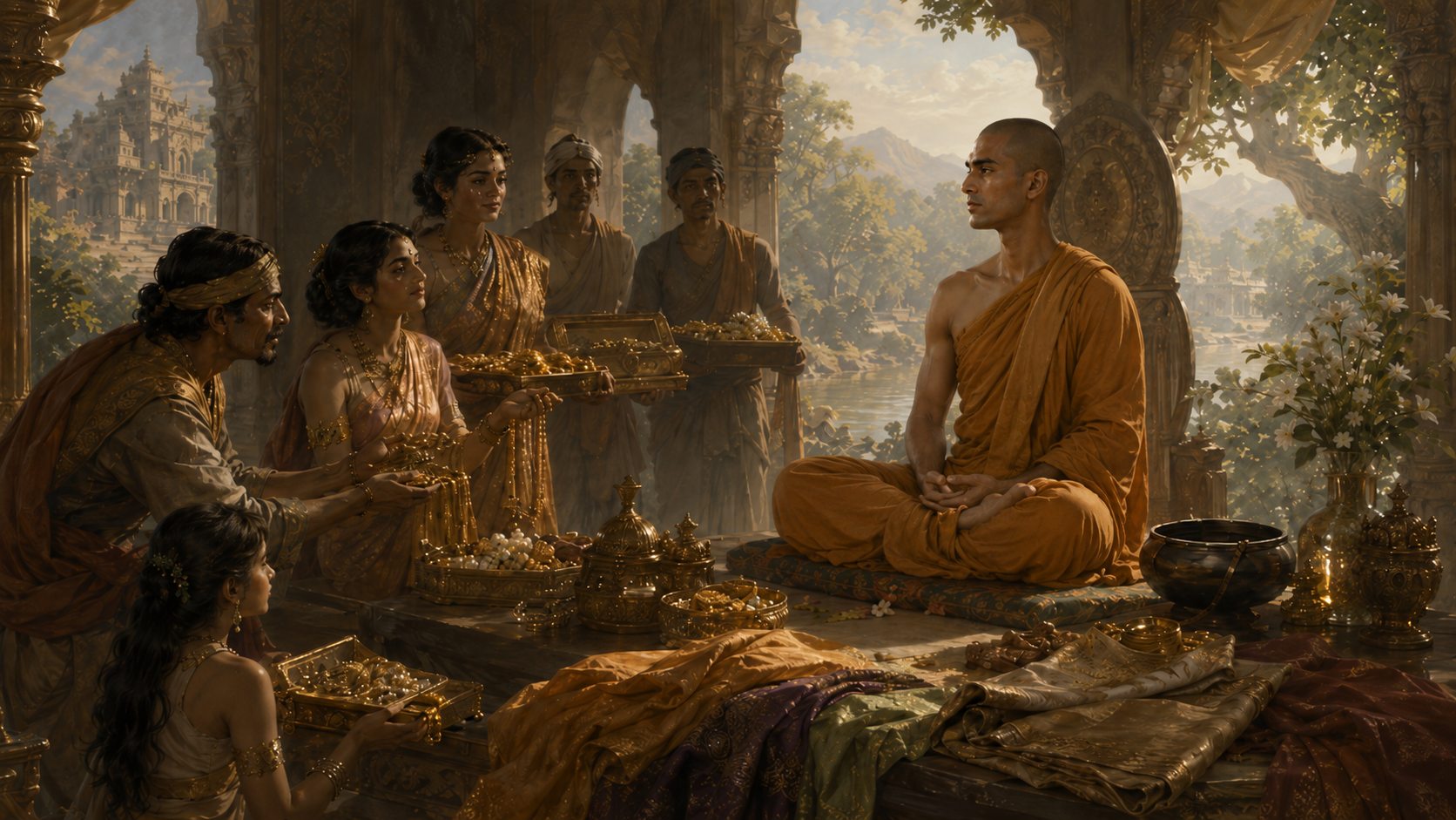 พระรัฏฐปาละเผชิญทรัพย์ ความงาม และความสัมพันธ์เดิมโดยไม่กลับไปยึดถือ