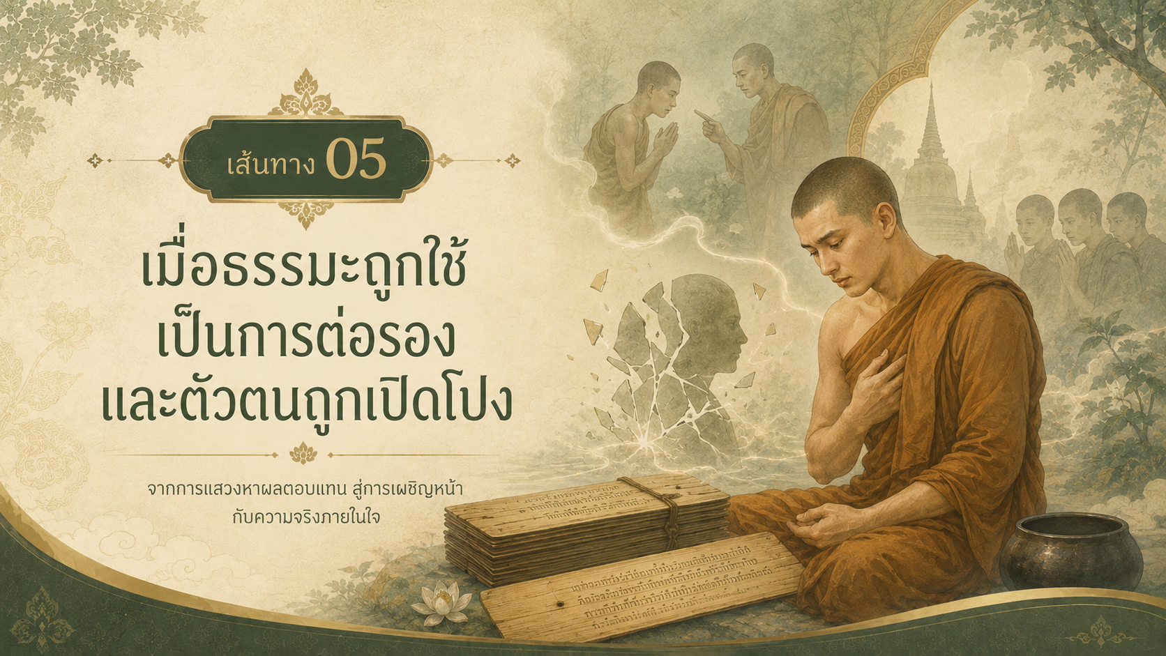 ภาพประกอบเส้นทางที่ 05 — เมื่อธรรมะถูกใช้เป็นการต่อรอง และตัวตนถูกเปิดโปง
