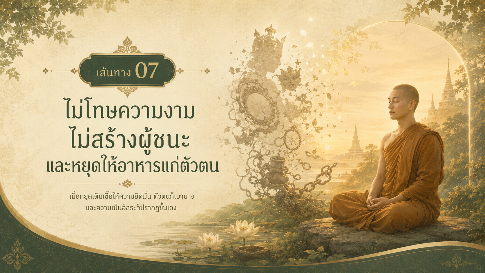 ภาพประกอบเส้นทางที่ 07 — ไม่โทษความงาม ไม่สร้างผู้ชนะ และหยุดให้อาหารแก่ตัวตน